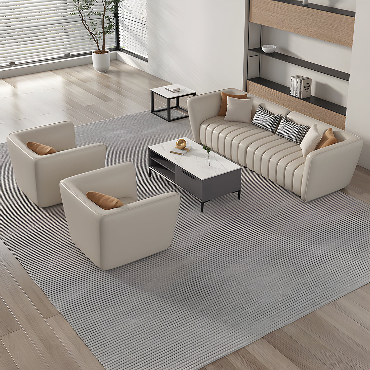 Premium Luxurious Leather Sofa with Comfort Cushions for Office Lounge