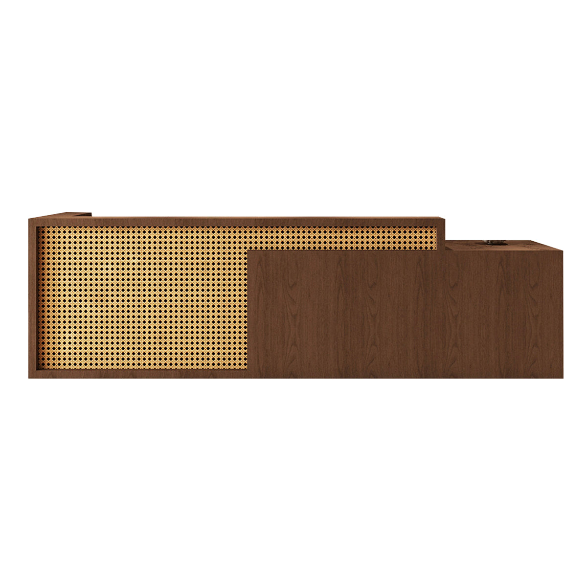 Reception Desk, Walnut Right Transaction Counter, Walnut finish, L59" x W24" x H39", for reception area or front office, commercial reception furniture