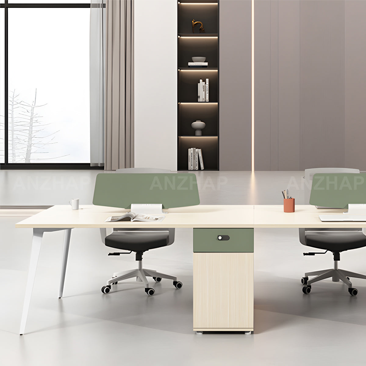 Office Desk, angled product view, Structured Office Desk With Privacy Panel & Storage For Focused Teams finish, for office workspace, executive office...