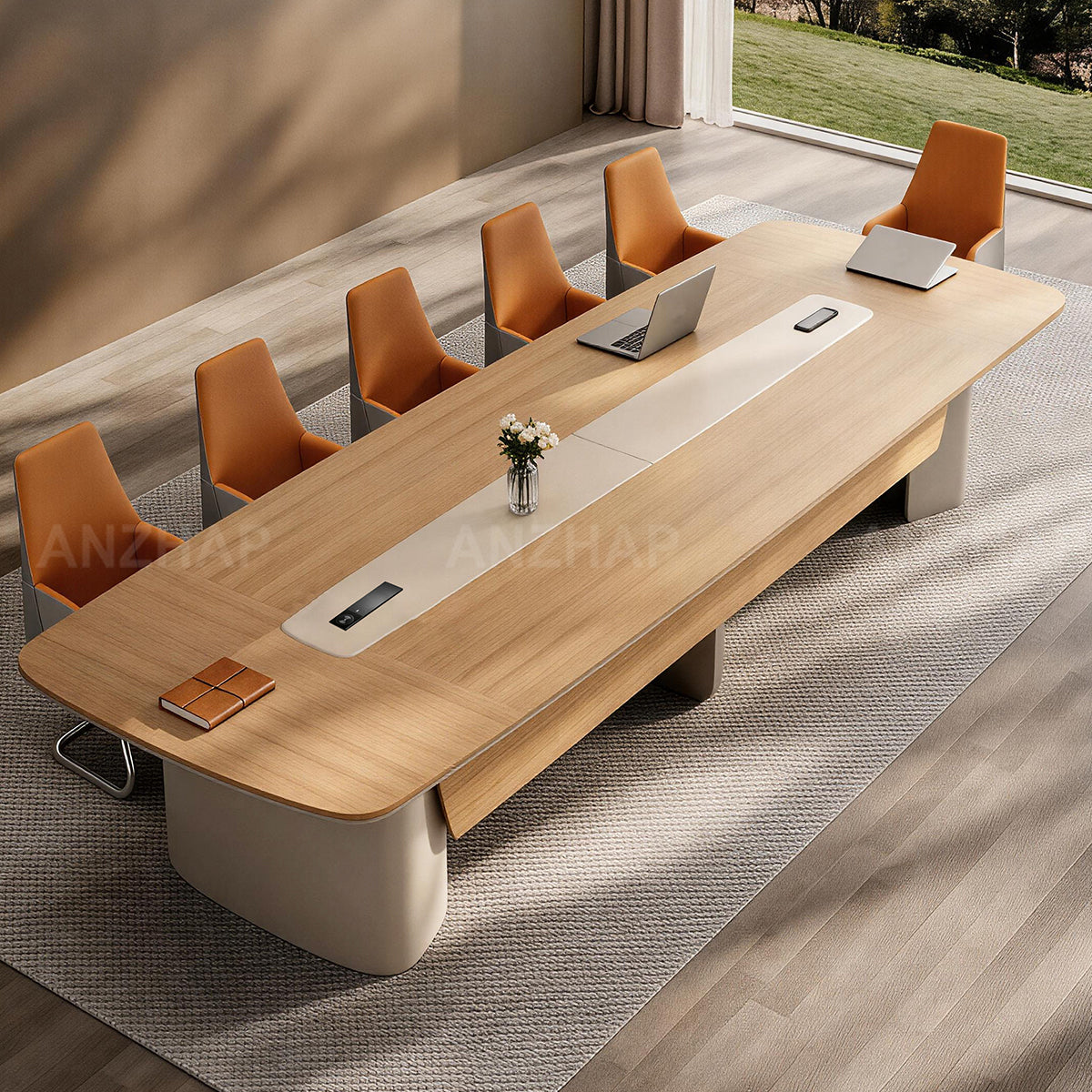 Executive Conference Table with Built-In Power Hub, Wide Desktop & Rounded Corners