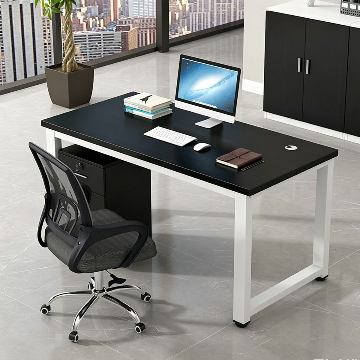 Modular Office Workstation Desk with Privacy Panels, Cable Grommets and Storage