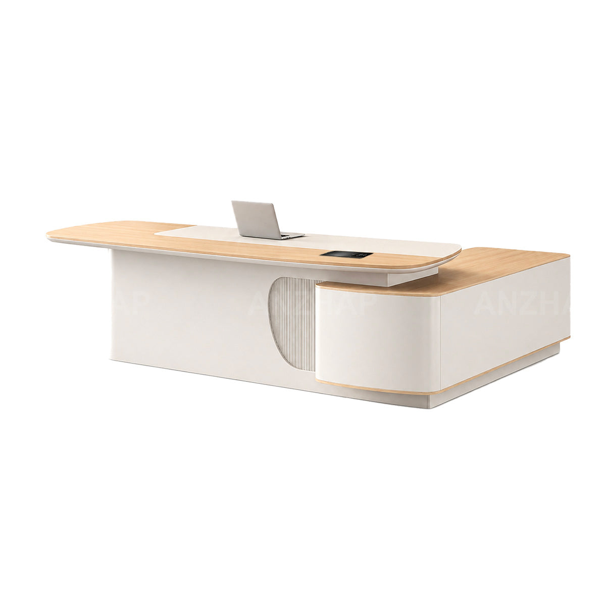 Executive Desk, Side Storage Cabinet on the Left with With Full Modesty Panel with L102" x W79" x H30", L102" x W79" x H30", for office workspace,...