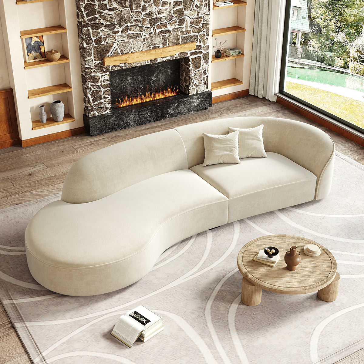 Minimalist Soft Curved Sofa with Single Armrest for Living Room（Stock Items）
