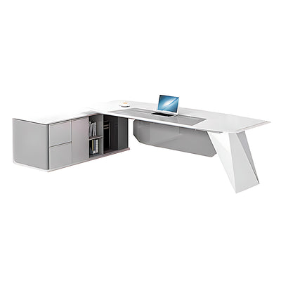 Sleek White Lacquer Executive Desk