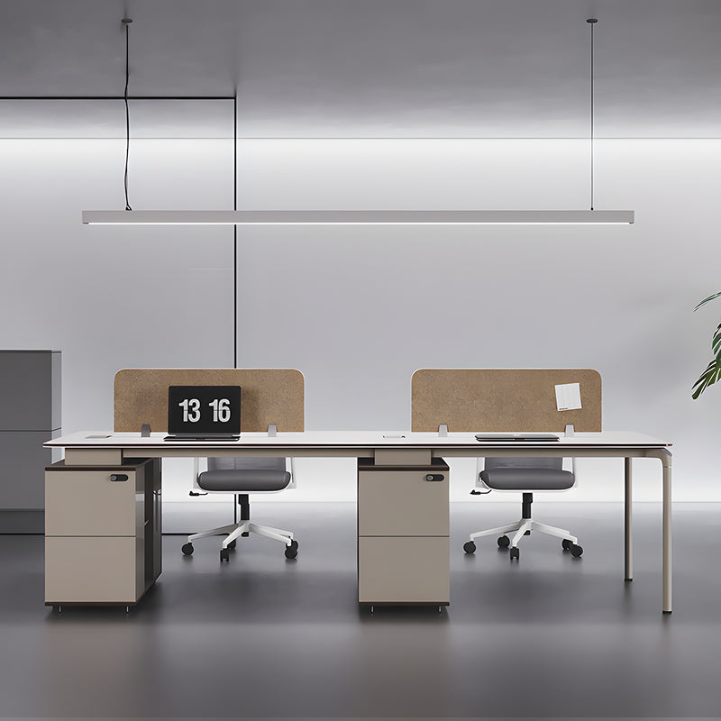 Minimalist Office Desk E1 Board Aluminum Legs Lockable Dual Drawer Cable