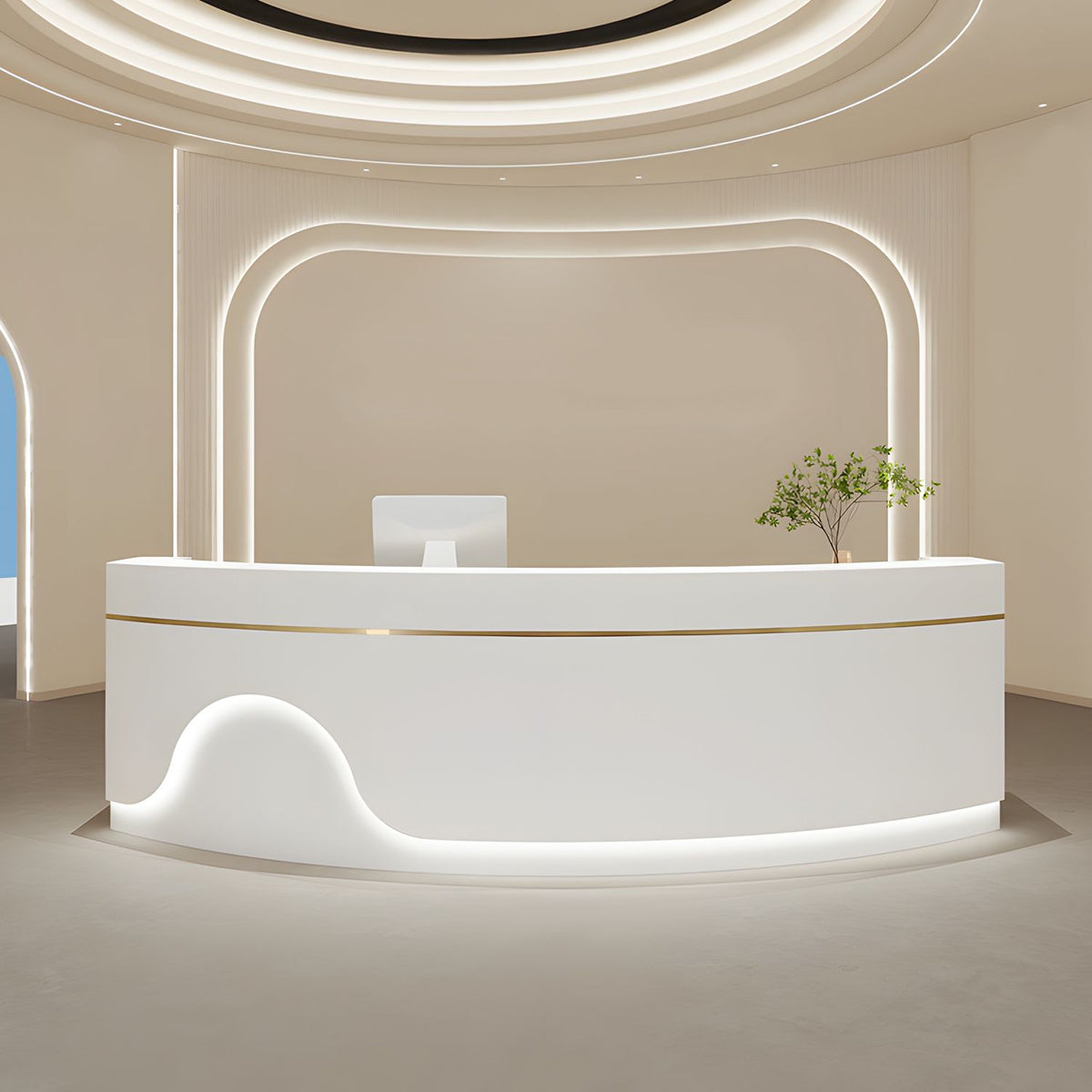 Alt Reception Modern Minimalist Curved Reception Desk 47–165 in Wide with File Drawe ...