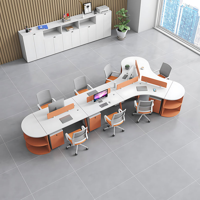 Minimalist Multifunctional Orange and White Office Desk with Double-Layer Storage Compartments