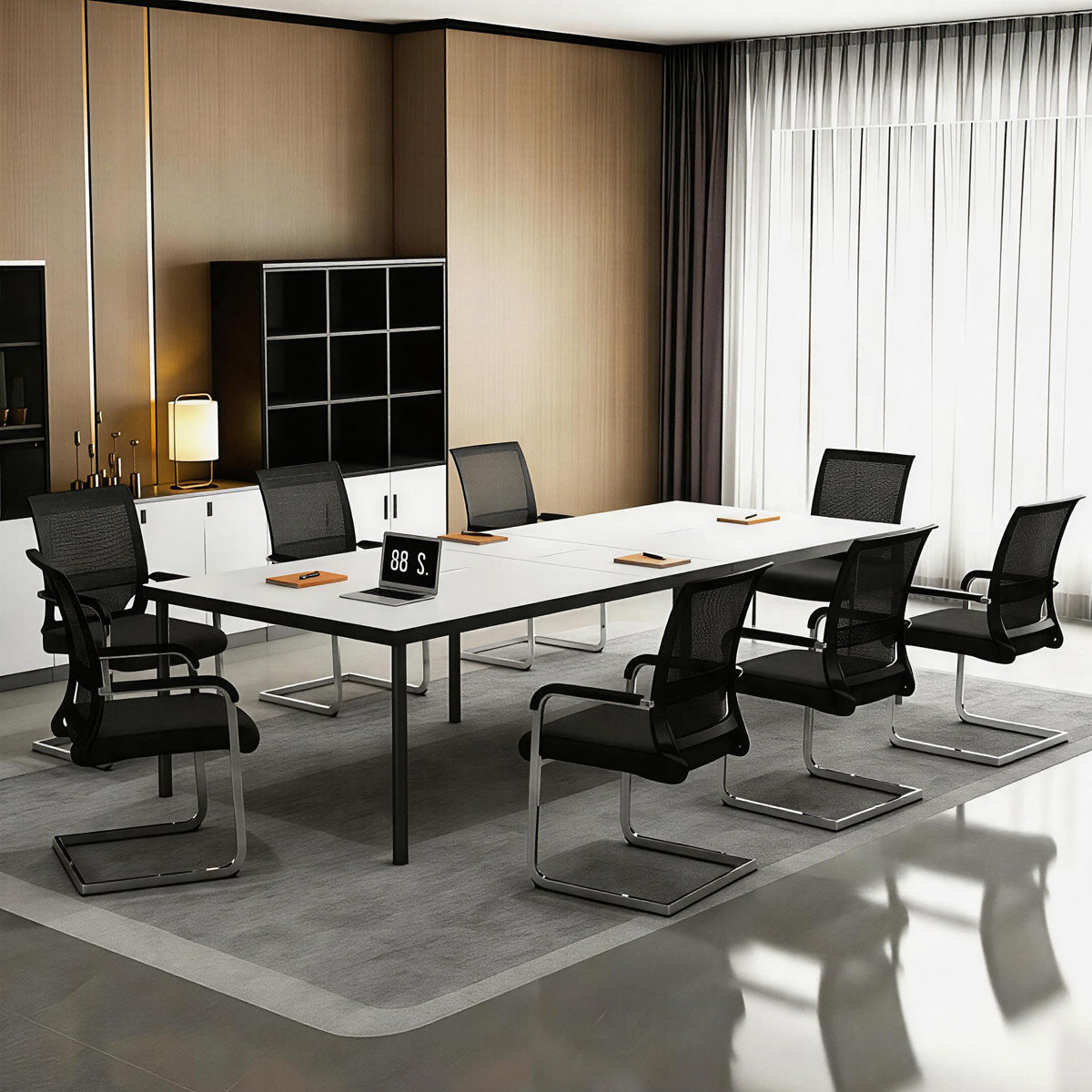 Spacious Conference Table with Built-In Cable Management and Carbon Steel Legs