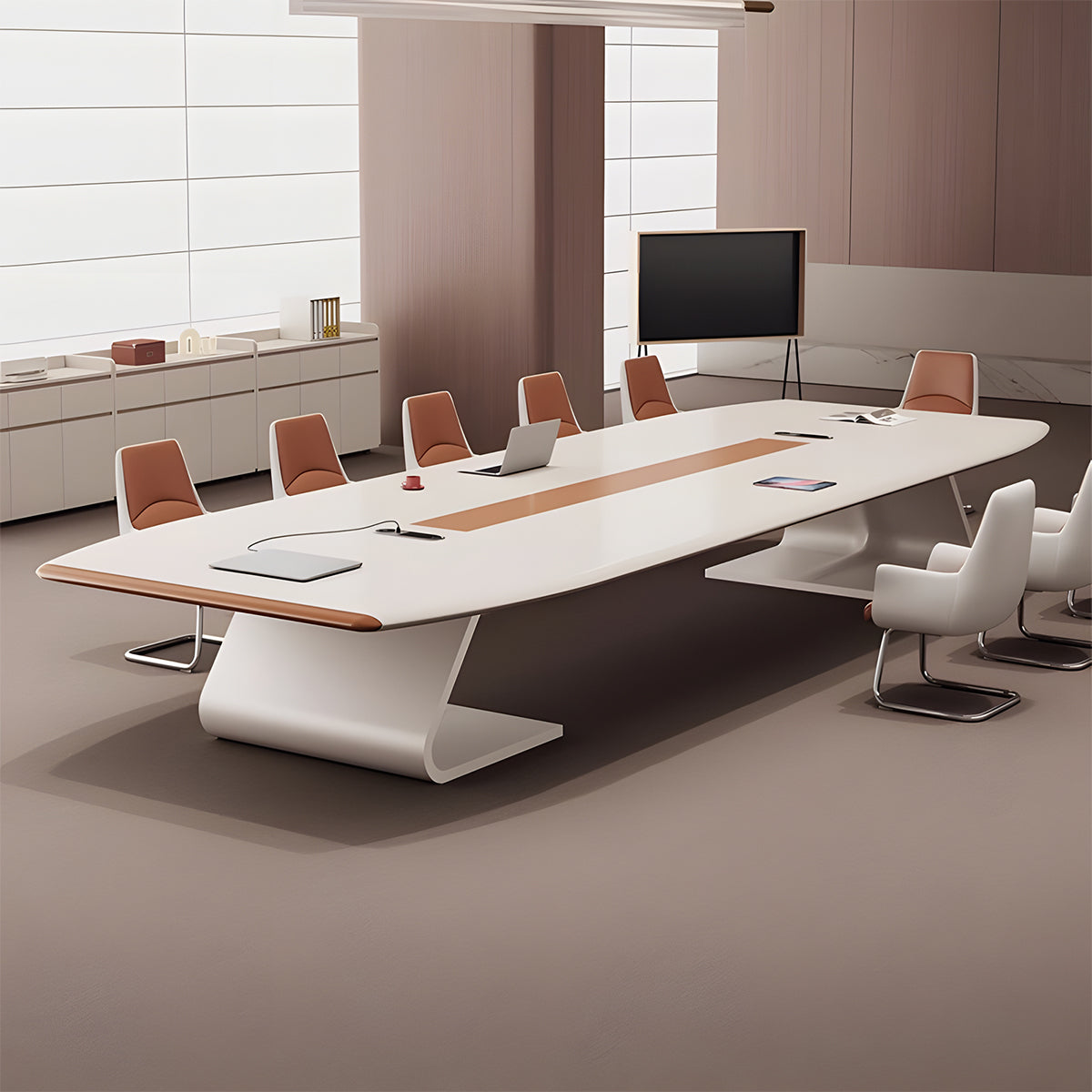 Modern Conference Table with Integrated Power Box and Wide Desktop