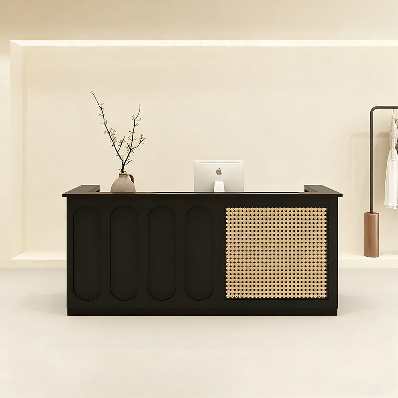 Rattan Reception Desk with Drawers Storage Eco-Friendly High-End Design