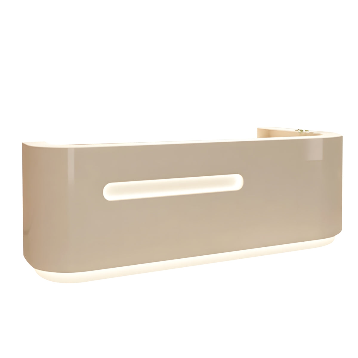 Modern High-Gloss Reception Desk with LED Accent Lighting and Lockable Storage