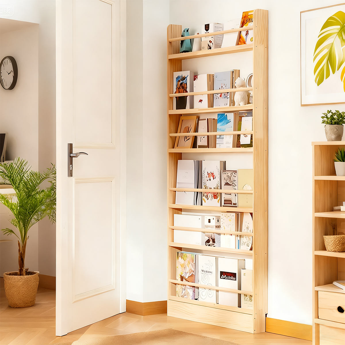 Modern Solid Wood Bookshelf with Thickened Frame and Open Compartments