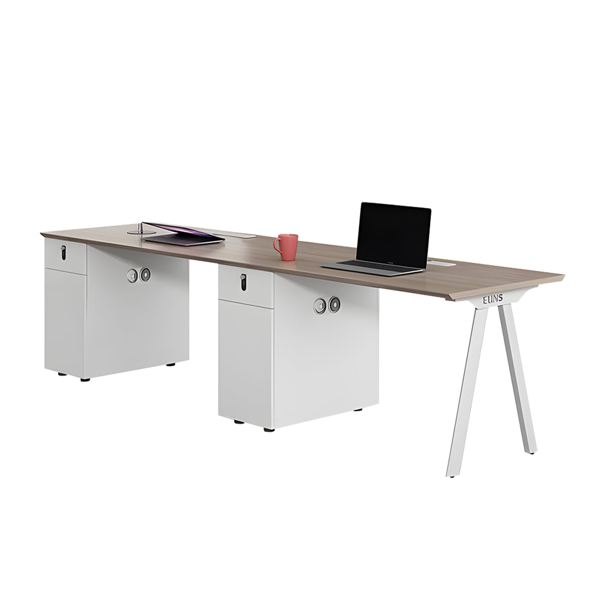 Multi-Person Office Desk with Built-In Outlets for Office Workstation