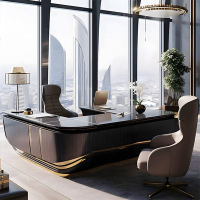 Luxurious U-shaped Executive Desk with Gold Accents