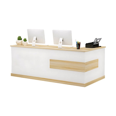 Modern Minimalist Reception Desk Cashier's Desk, Wood, White with Maple Color