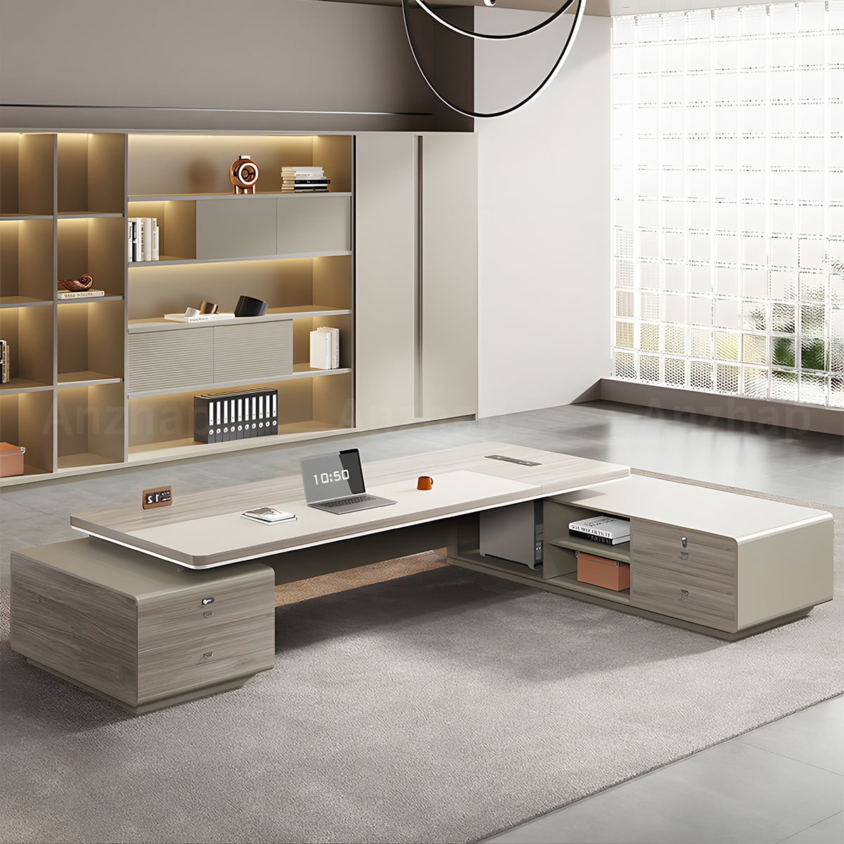 Premium Executive Desk with Thick Privacy Panel and Large Side Cabinet