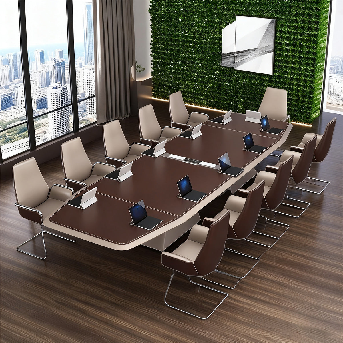 Stable Modern Conference Table with Eco Friendly Board and Scratch Resistant Leather Surface