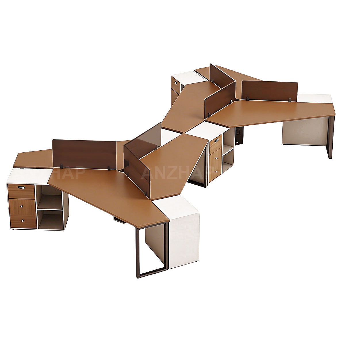 Office Desk, Cross-Shaped Six-Person （47" Desktop）, L161" x W81" x H30", for executive office workspace, modern executive office furniture