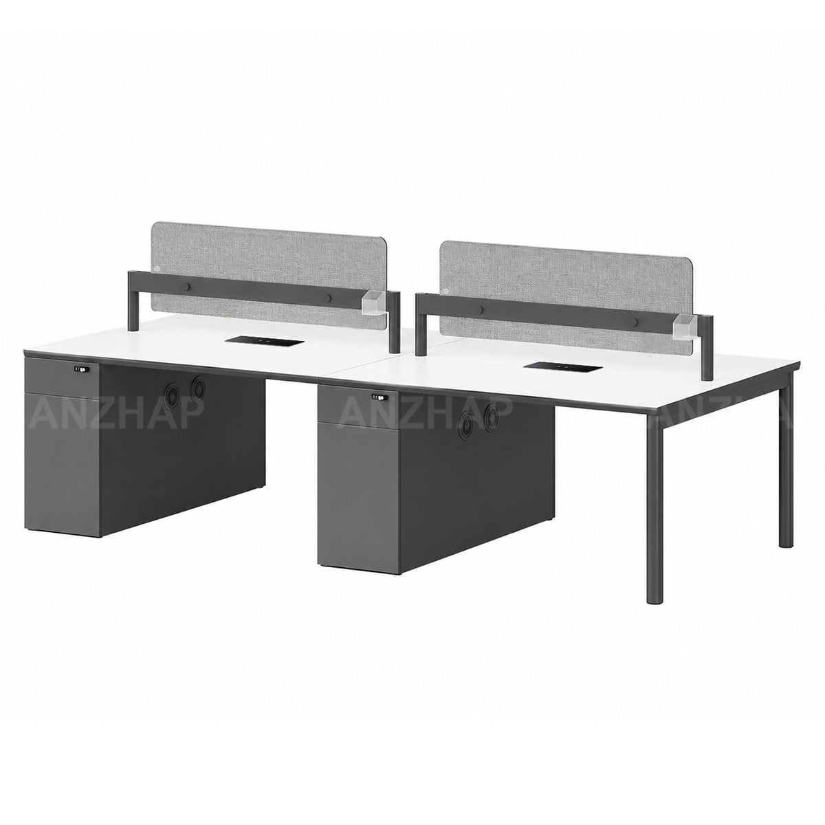 Collaborative Office Desk With Privacy Panels, Power Outlet & Side Storage