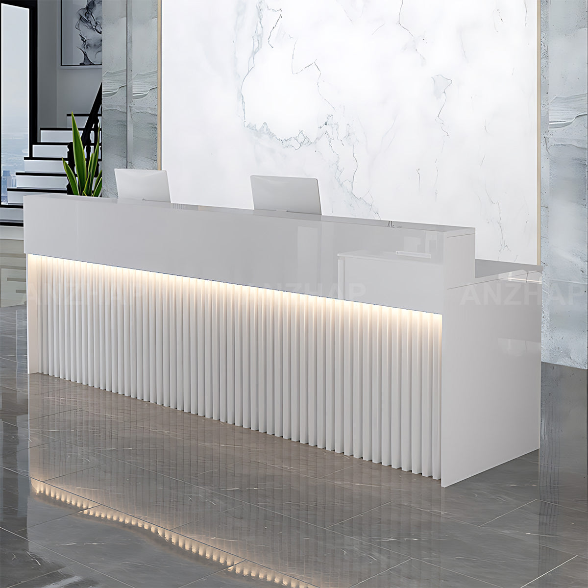 Luxurious Reception Desk with Ample Storage & LED Lights for Office
