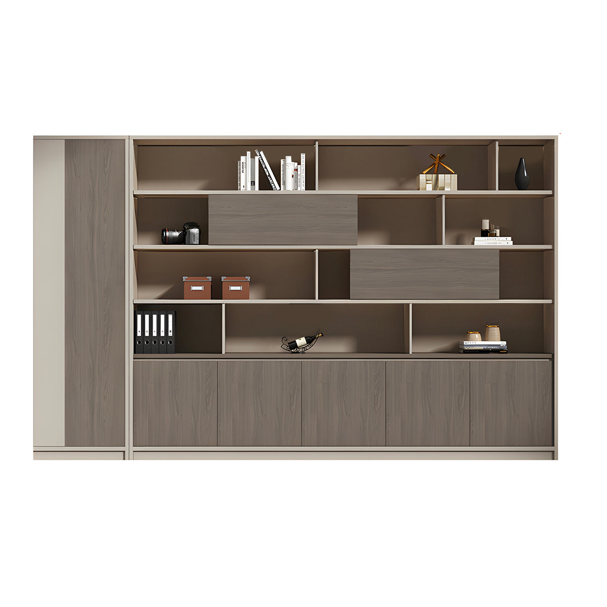 Premium Wood-Texture Storage Cabinet with Handle-Free Doors