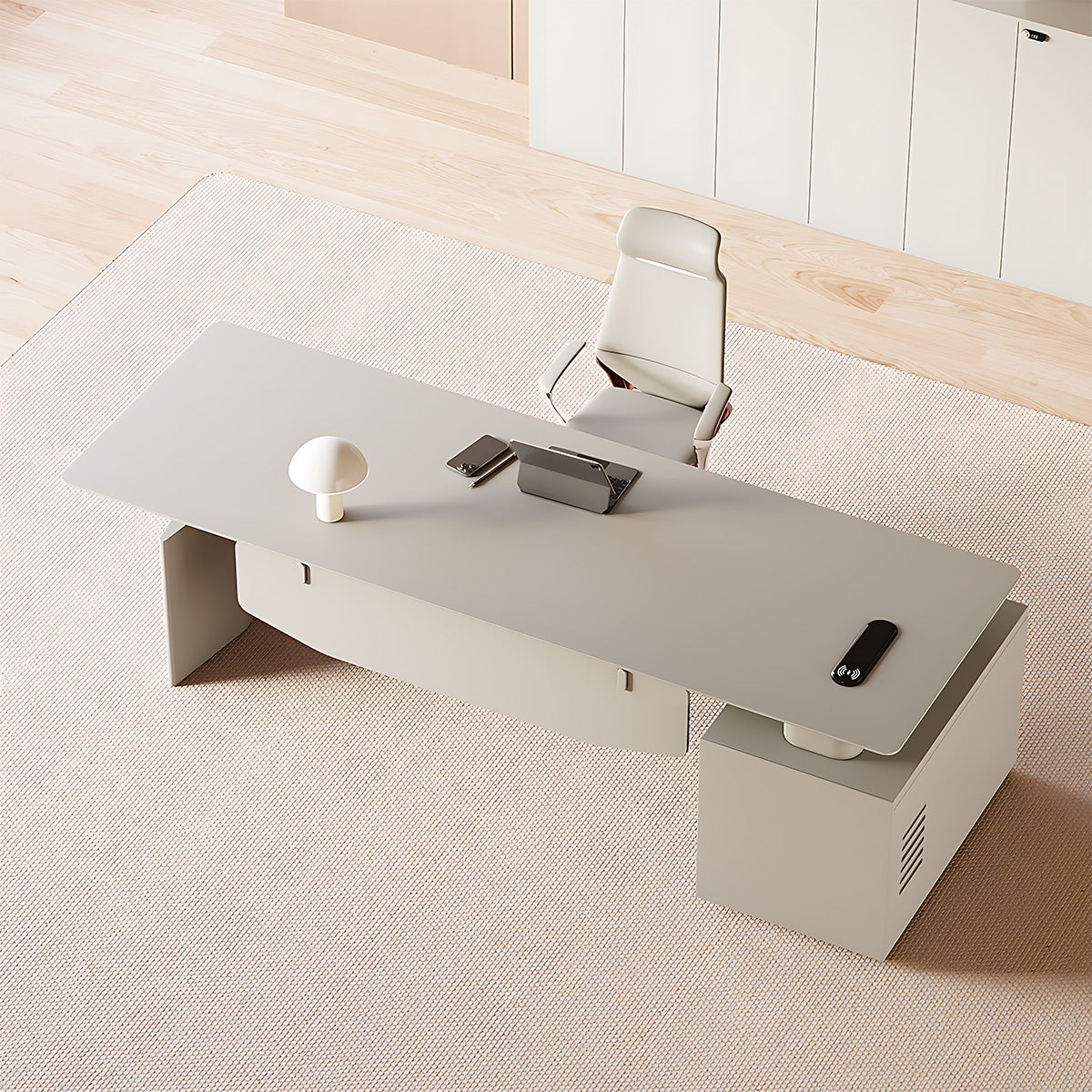 Luxury Modern Executive Desk with Storage & CPU Vent for Office Use