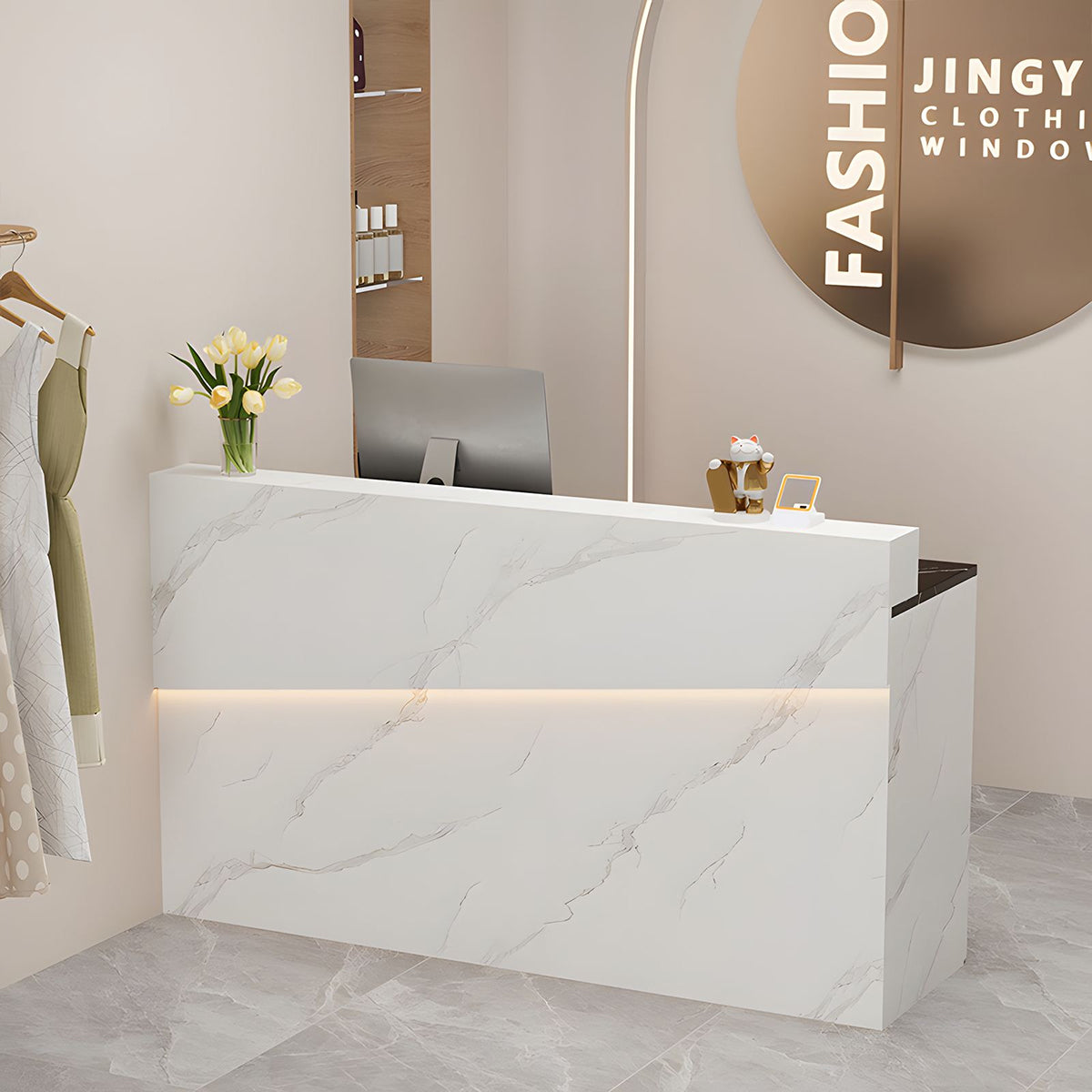 Minimalist and High-End Reception Desk with Elegant Light Strip and Thickened Desktop