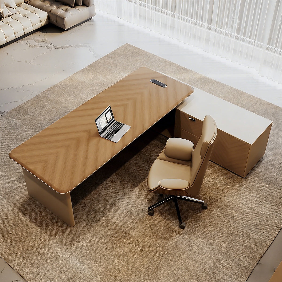 Executive Desk with Sliding Power Hub & Storage for Home & Office