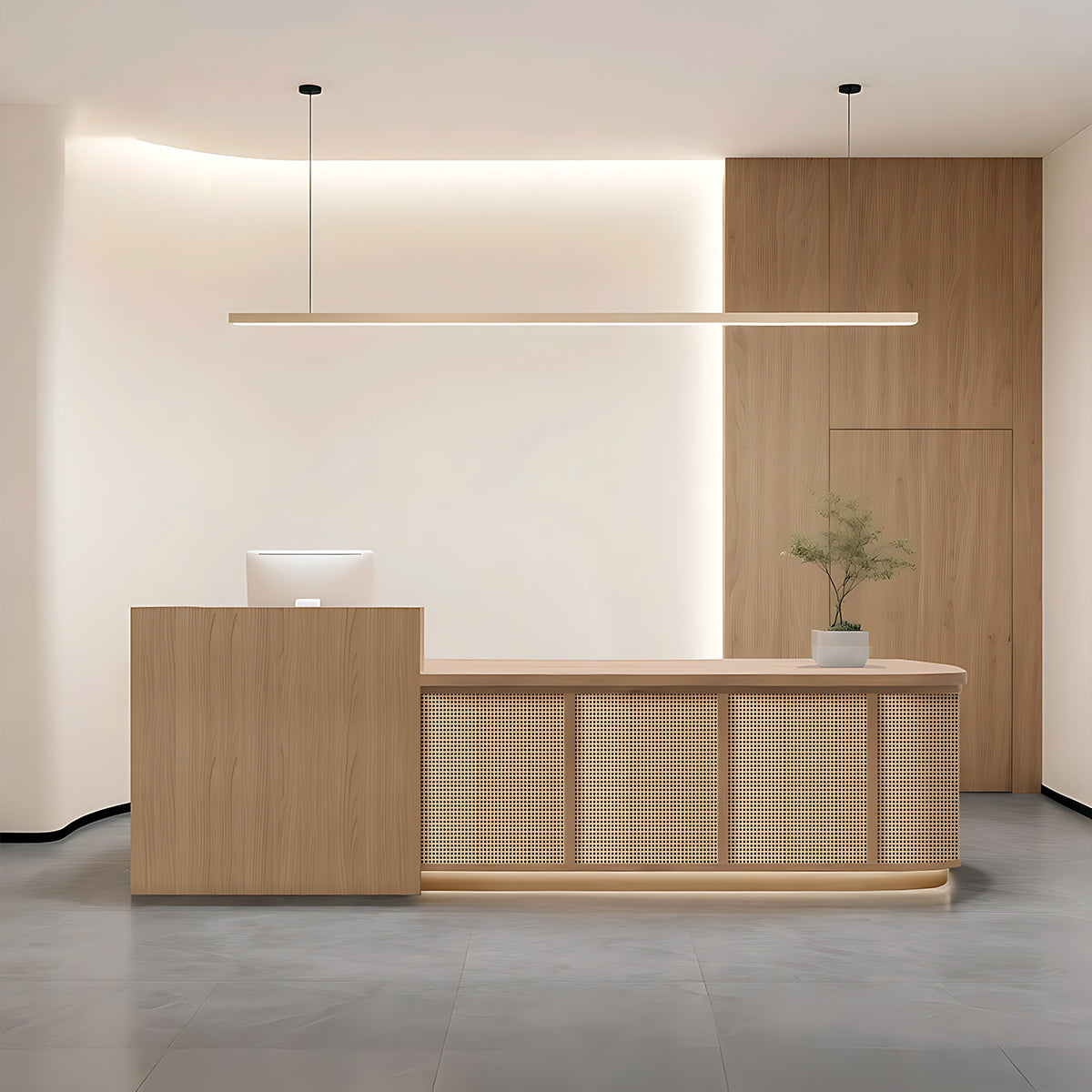 Minimalist Rattan Front Desk Lockable Storage Keyboard Tray