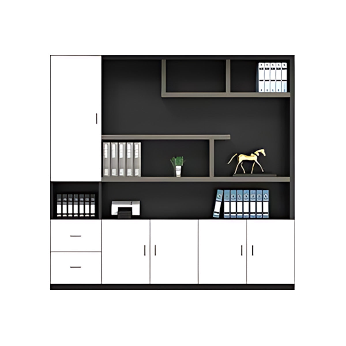 Modern Office Storage Cabinet with Wardrobe, Drawers & Display Shelves