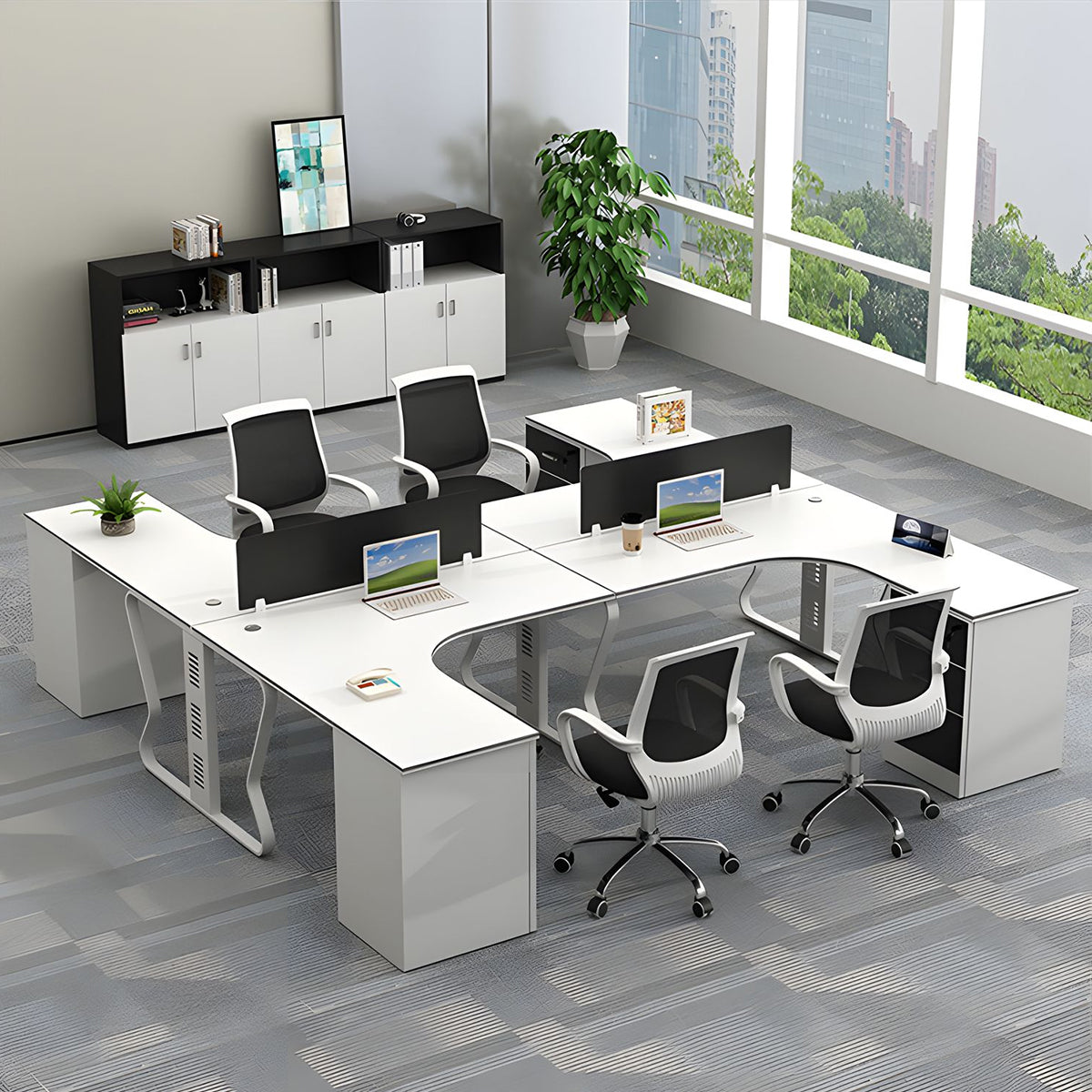 Employee Desk Minimalist Melamine Top Scratch Resistant Steel Legs