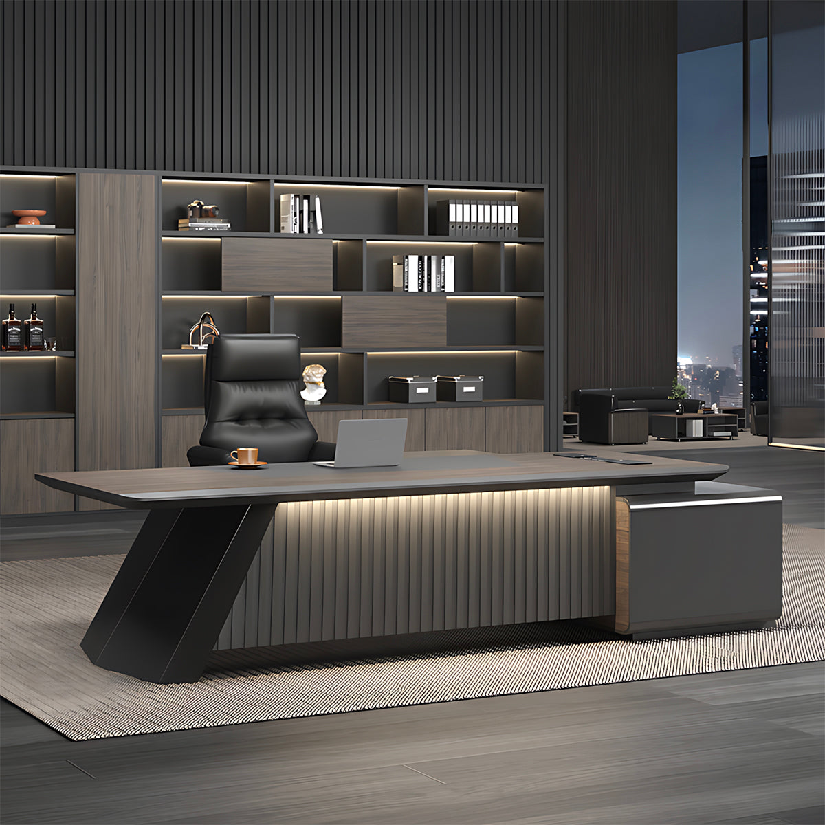 Modern L-Shaped Executive Desk with Reinforced Legs for Offices