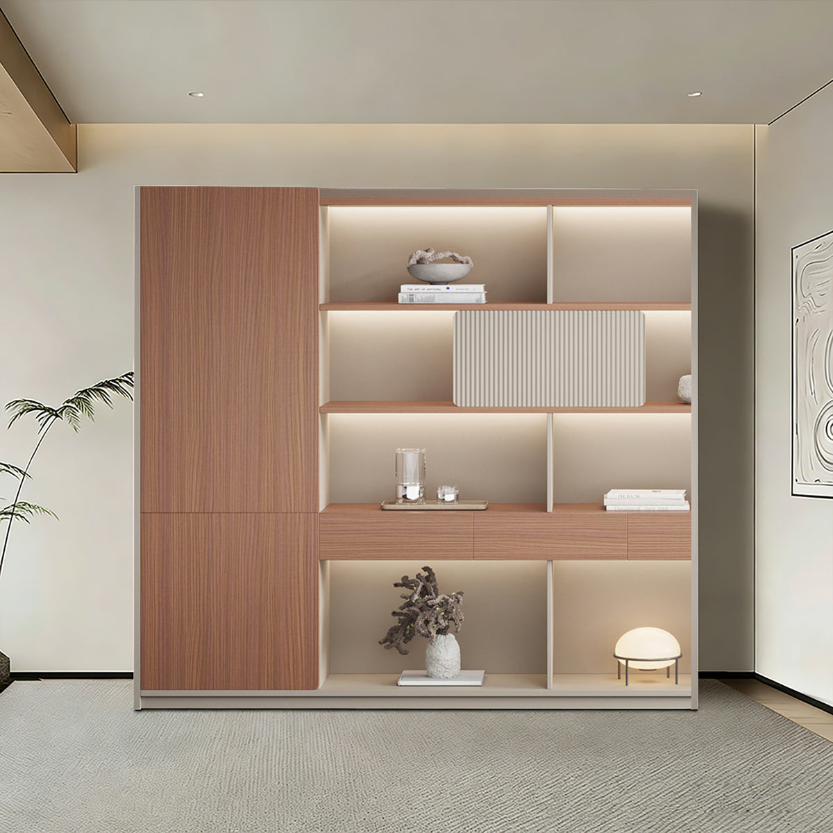 Minimalist Storage Cabinet with Open & Closed Compartments
