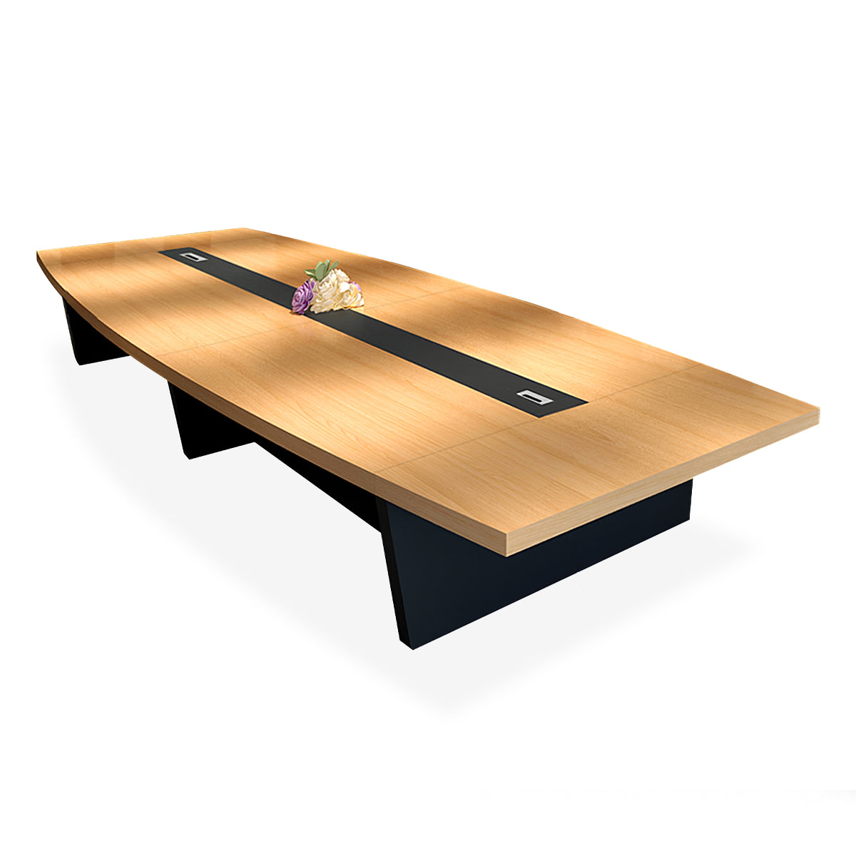 Modern Boat-Shaped Conference Table with Cable Management Ports