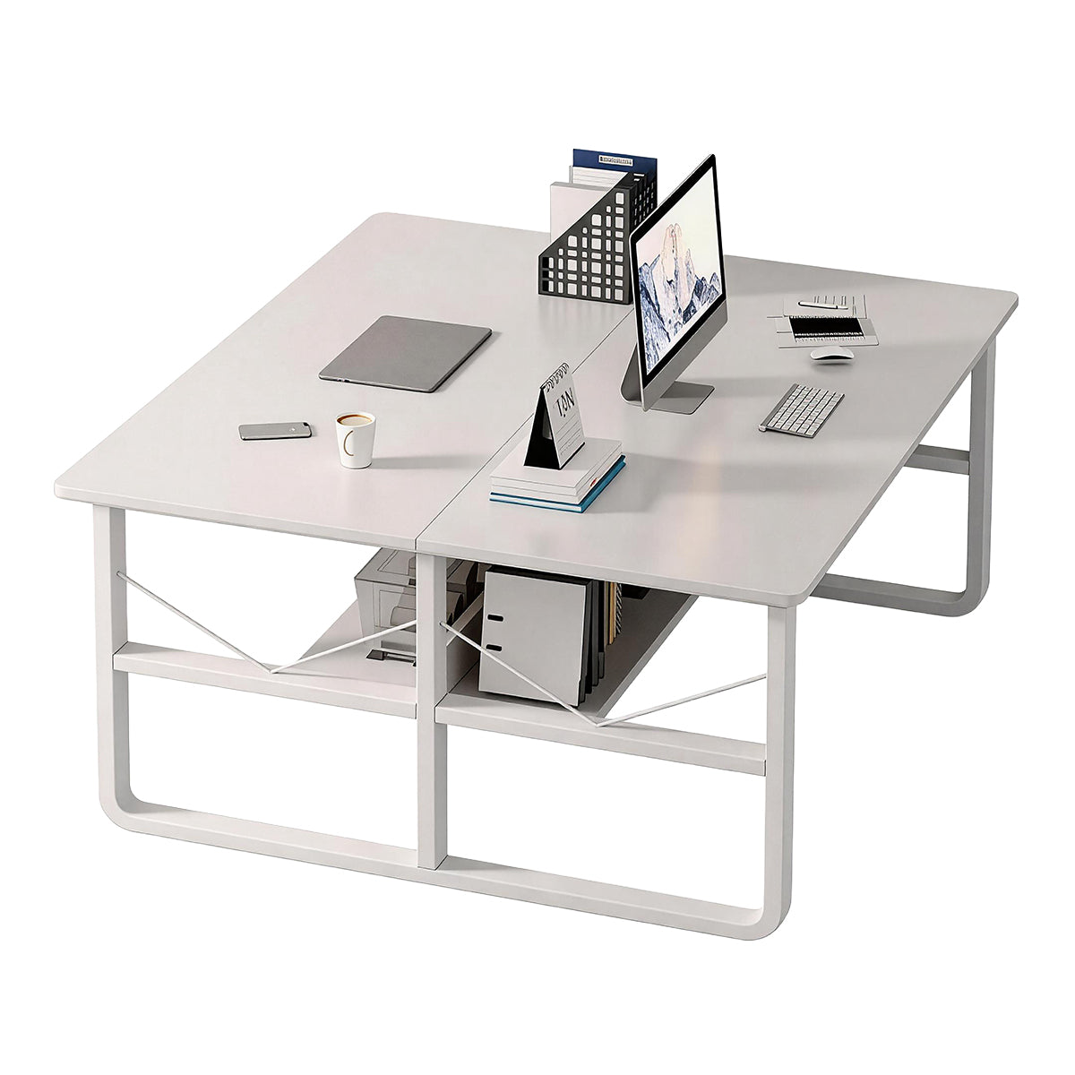 Simple  Office Desk with Partition for Staff, Freely Customizable, U Shaped Bracket