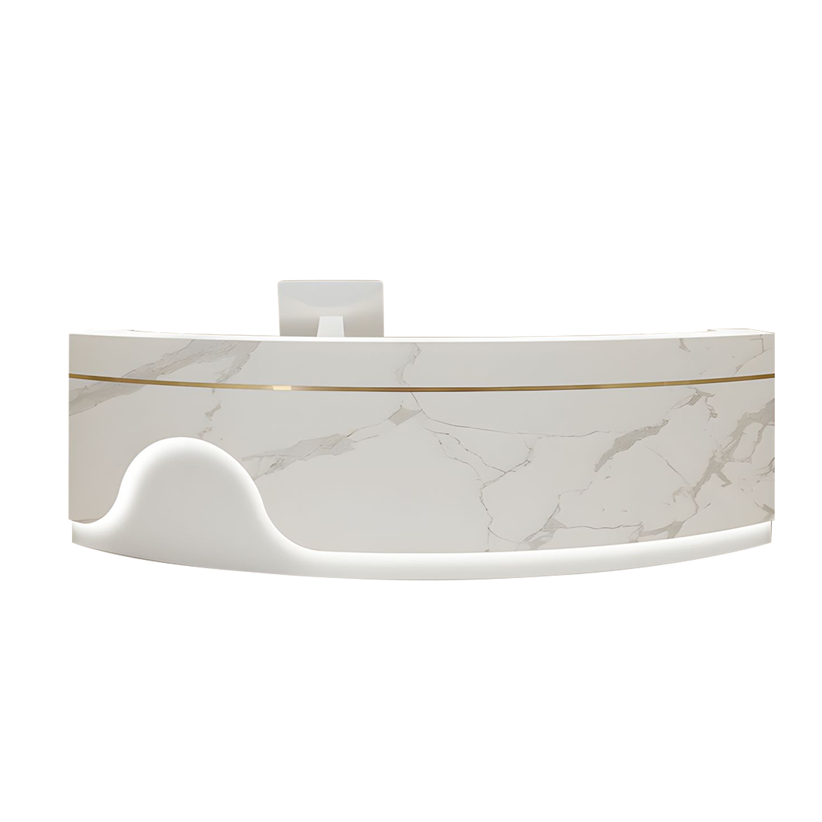 Minimalist and Elegant Curved Reception Desk with Beautiful Light Strip Design and Metal Trim