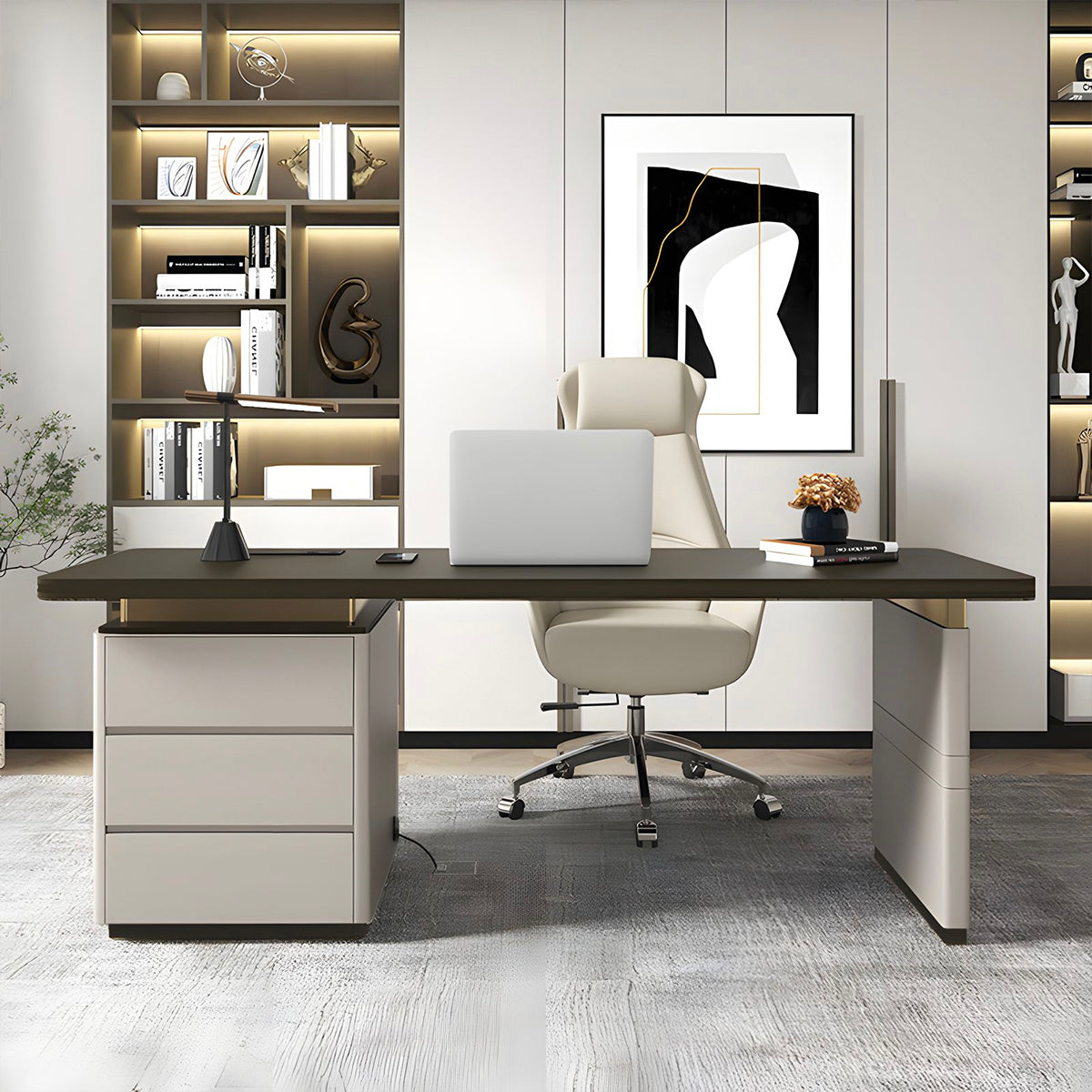 Stylish Office Desk with Rounded Corners and Under-Desk Grommet for Office