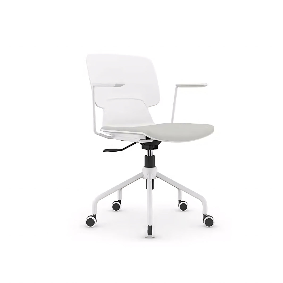 All-White Boat-Shaped Conference Table with Metal Legs