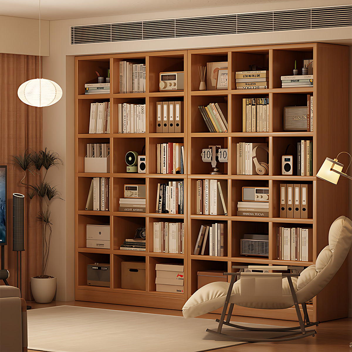 Storage Cabinet, angled product view, Versatile Solid Wood Storage Cabinet With Deep Open Storage & Modular Design finish, for office storage space,...