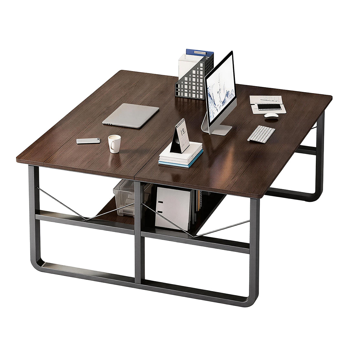 Simple  Office Desk with Partition for Staff, Freely Customizable, U Shaped Bracket