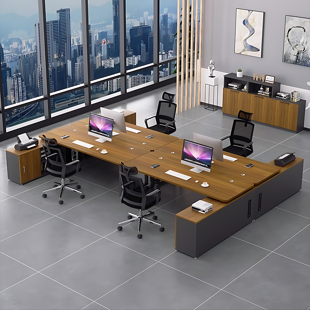 Minimalist Spacious Employee Desk with Sturdy Large Side Cabinet and Robust Legs