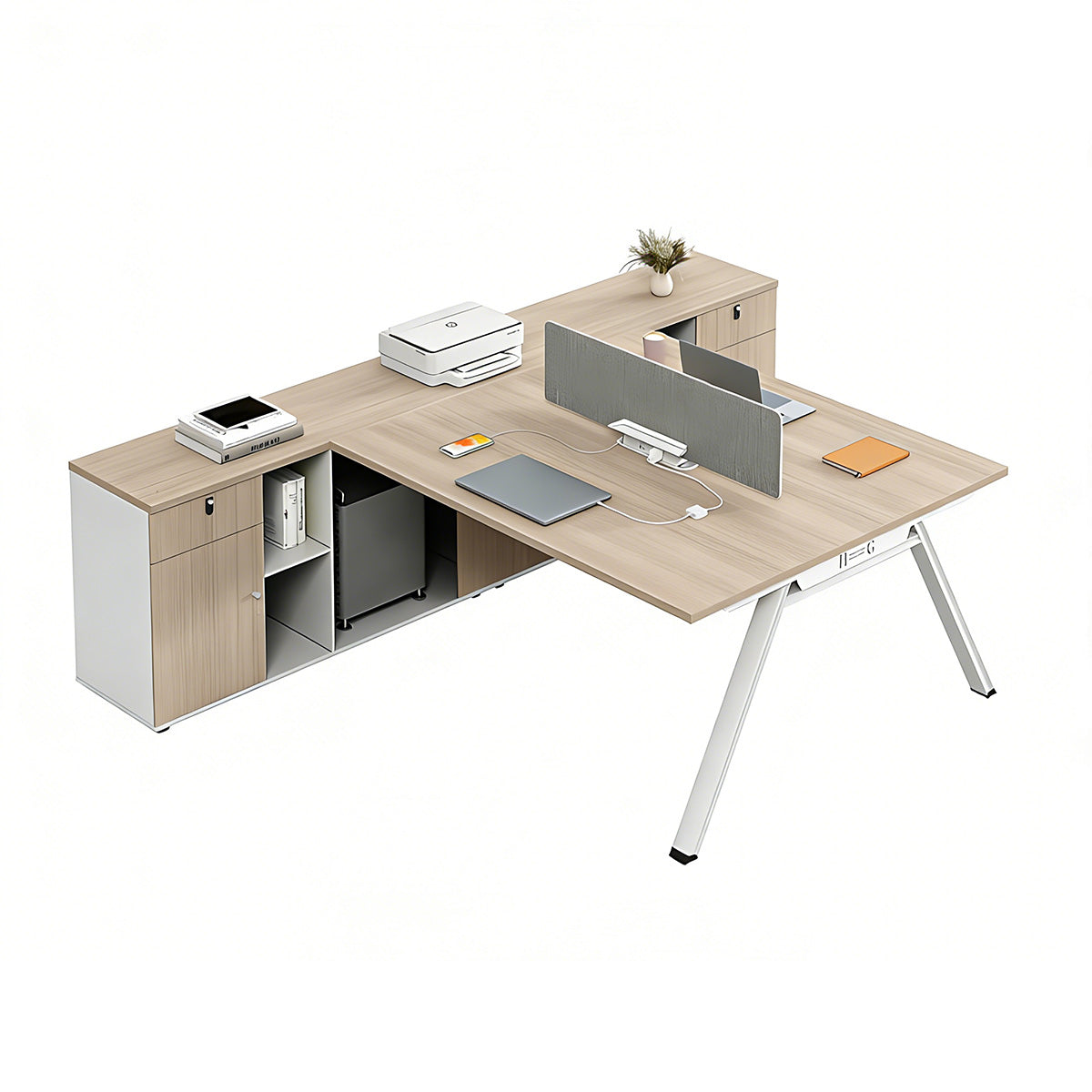 Minimalist Office Desk with Built-In Outlets, Ample Storage, and Privacy Panel
