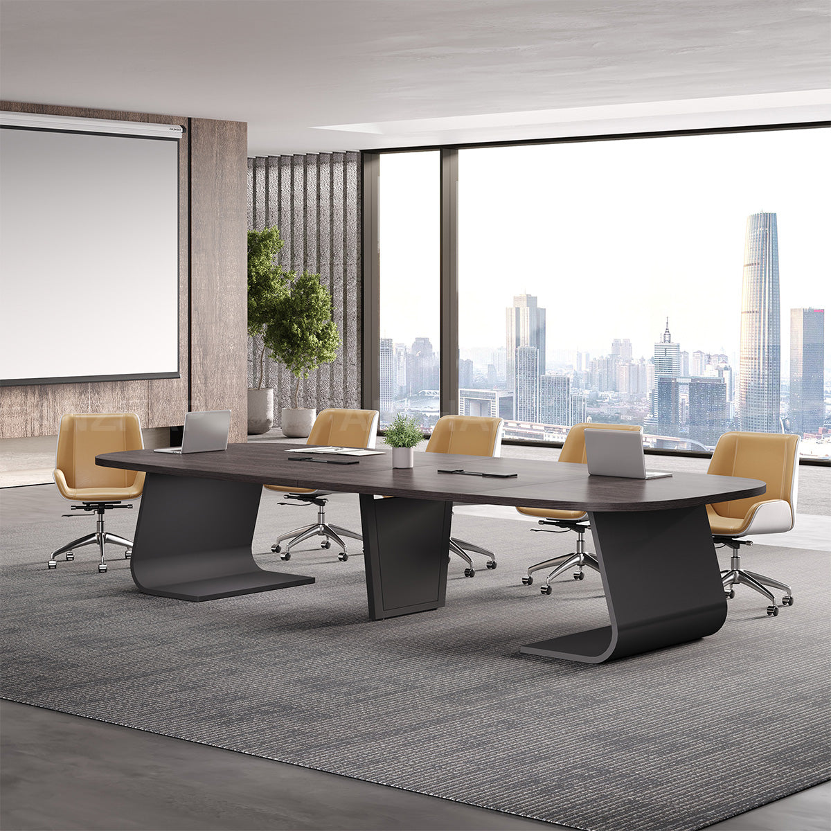 Executive Conference Table with Built-In Power Hub and Sculpted Stable Legs（Stock Items）