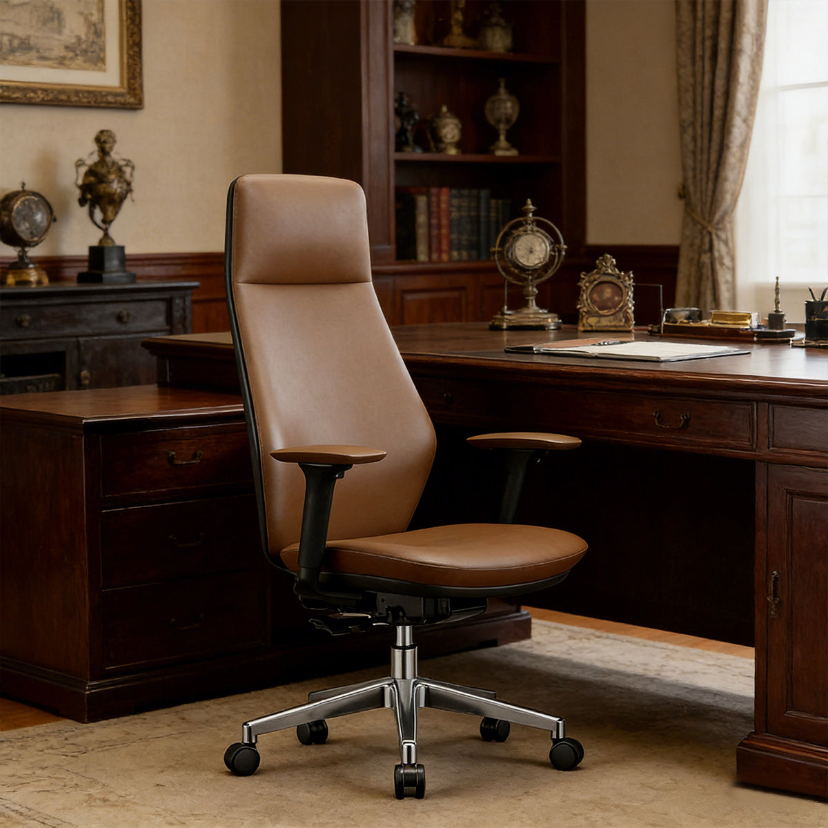 Durable Office Chair with Reclining Function & Aluminum Base