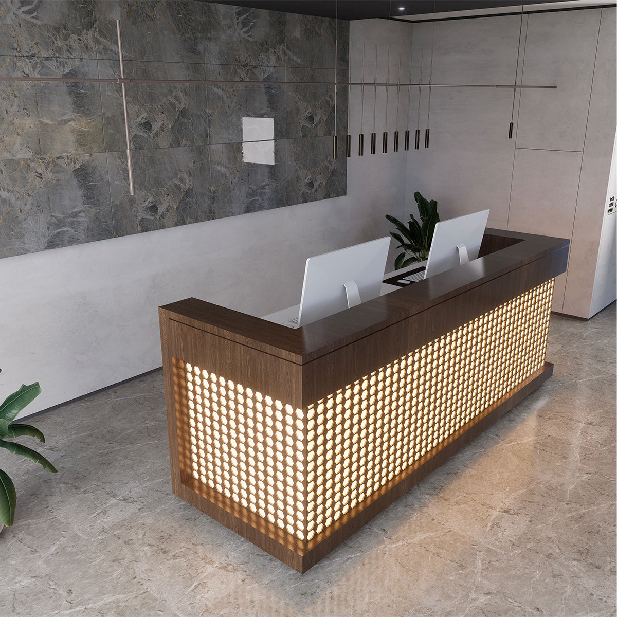 Stylish Vintage Reception Desk with Keyboard Tray for Offices and Lobbies