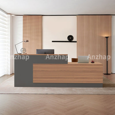 Modern L-Shaped Reception Desk with Side Storage and Drawers（Stock Items）