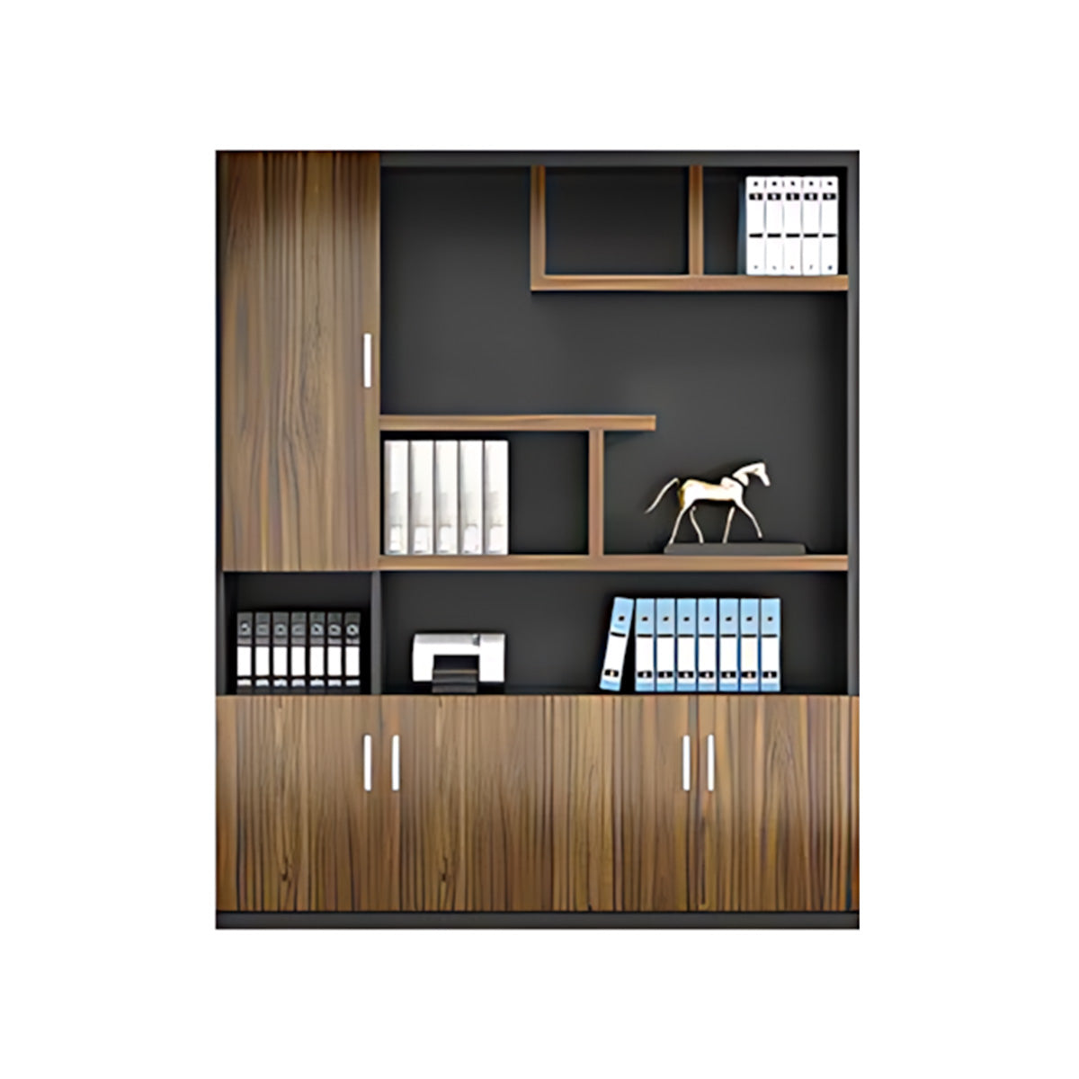 Modern Office Storage Cabinet with Wardrobe, Drawers & Display Shelves