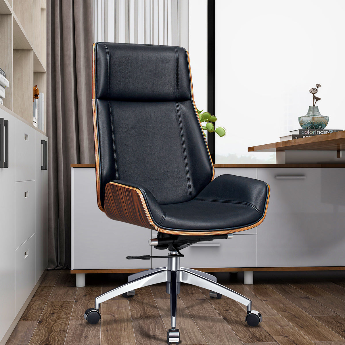 Modern Leather Office Chair with Adjustable Height & 360° Swivel（Stock Items）