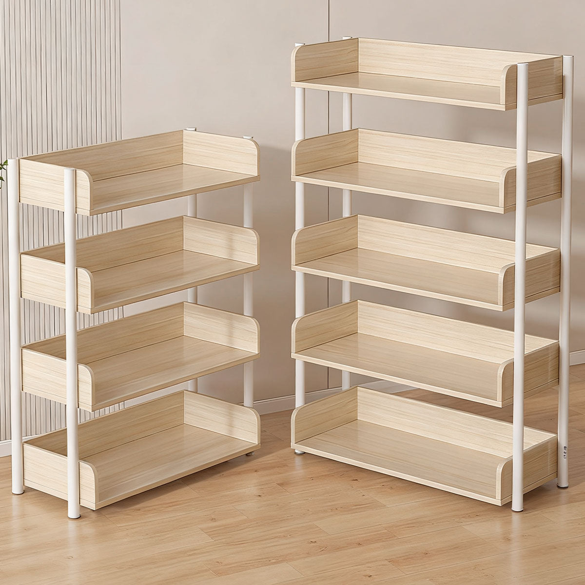 Minimalist Wood Bookshelf with Multi-Layer Storage and Anti-Fall Panels