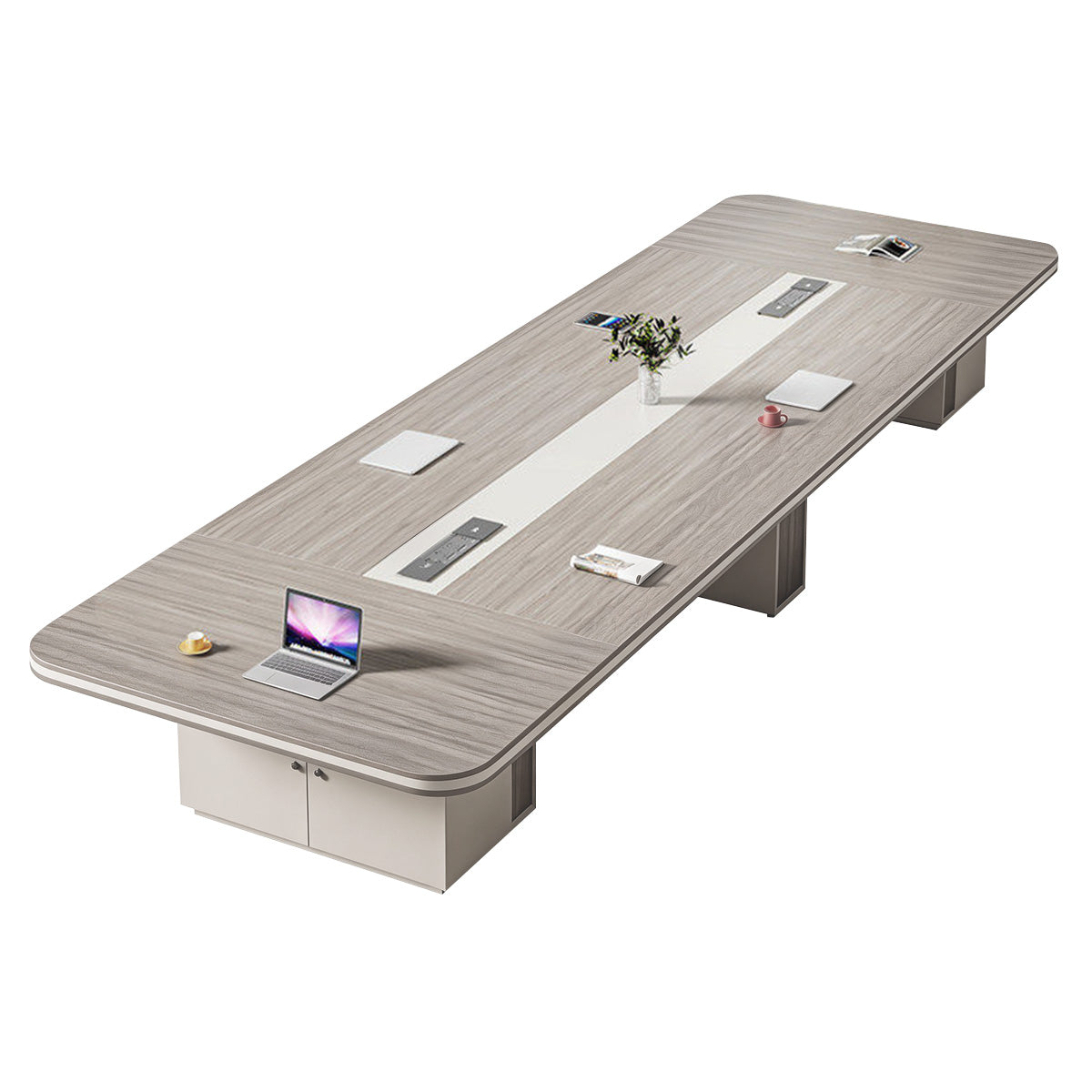Conference Table, Gray Wood Grain & Beige, Gray Wood Grain & Beige finish, L118" x W55" x H30", for meeting room or boardroom, modern boardroom furniture